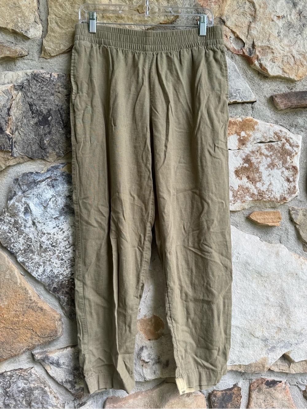 Old Navy Olive Green Women’s Linen-Blend Elastic Waist Straight Leg Pants MTall